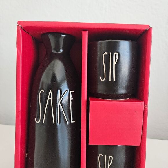 NEW Rae Dunn | SAKE Pitcher with SIP Cups Matte Black Ceramic Gift Set Japan - Picture 3 of 5